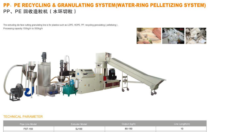 Hệ thống tái chế và tạo hạt PP.PE (Hệ thống tạo hạt vòng nước) Máy tạo hạt PP PE