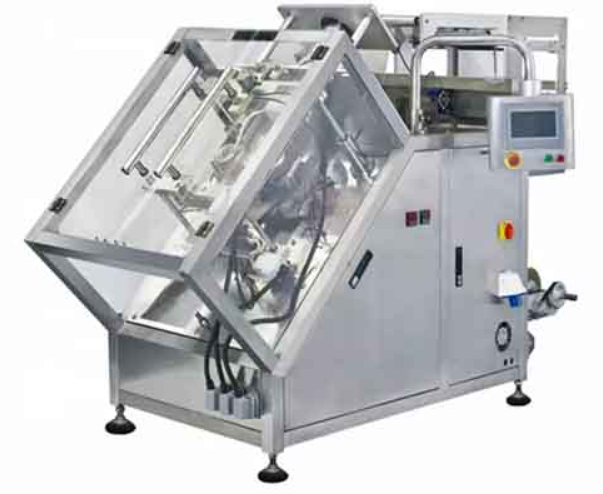 Máy đóng gói bao bì tự động, cụ thể hơn là máy đóng gói đứng nghiêng (inclined vertical packing machine).