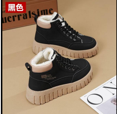 Đôi bốt mùa đông dành cho nữ với lớp lót lông cừu, đế cao su dày và dây buộc màu đen mẫu mới nhất