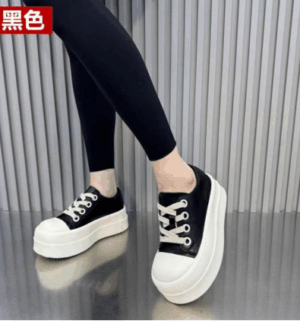 Giày bánh mì cá tính giày vải giày cột dây giầy đế bằng giày cao 6cm trắng đen mới