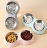 Bát đôi cho thú cưng 2 trong 1 họa tiết da bò hình bầu dục inox cao cấp