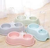 Bát đựng thức ăn nhựa tròn mỏng,bát đôi A+Inox và bình đựng nước uống cho thú cưng.