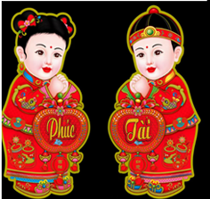 Bé trai và bé gái dễ thương mang lại may mắn dán tường dán cửa kính mẫu mới