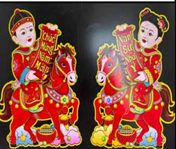 Miếng dán 2 em bé cưỡi ngựa trang trí cửa phòng khách