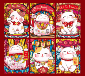 Lì xì hình nhiều con mèo thần tài mẫu mới nhất thị trường giá xưởng kho Hà Nội