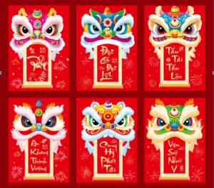 Lì xì nhiều con lân mẫu mã khác nhau đa dạng màu sắc mới