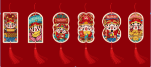 Phụ kiện treo hoa mai hoa đào hình ông thổ địa thần tài mới