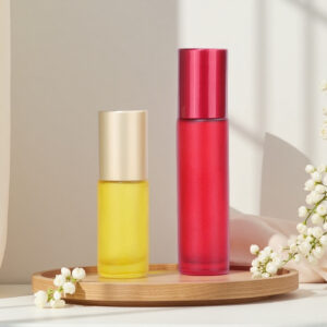 Chai thủy tinh lăn dày, 10ml, chai lăn nhiều màu, chai đựng dầu dưỡng môi bi thép trong suốt nắp nhôm mạ điện màu màu đỏ mờ thủy tinh mới nhất