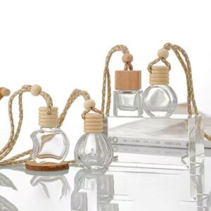 Nước hoa xịt phòng ô tô bằng thủy tinh cao cấp có dây treo, đèn khuếch tán tinh dầu ô tô có nắp gỗ, chai đựng nước hoa, chai rỗng, nguồn cung cấp độc quyền