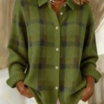 Áo cardigan sơ mi kẻ ô cổ bẻ nữ
