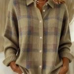 Áo cardigan sơ mi kẻ ô cổ bẻ nữ