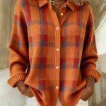Áo cardigan sơ mi kẻ ô cổ bẻ nữ