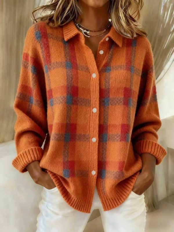 Áo cardigan sơ mi kẻ ô cổ bẻ nữ