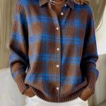 Áo cardigan sơ mi kẻ ô cổ bẻ nữ