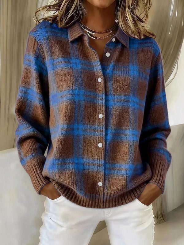 Áo cardigan sơ mi kẻ ô cổ bẻ nữ