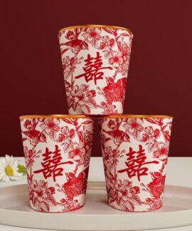 Cốc giấy dùng một lần in họa tiết cưới, gói 50 chiếc