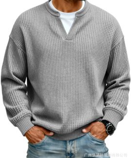 Áo hoodie nam cổ V vải waffle phối màu