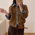Áo cardigan dệt kim phối denim
