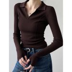 Áo len nữ cổ Polo tay dài phong cách cổ điển