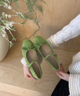 Giày Mary Jane nữ lót lông, nơ trang trí