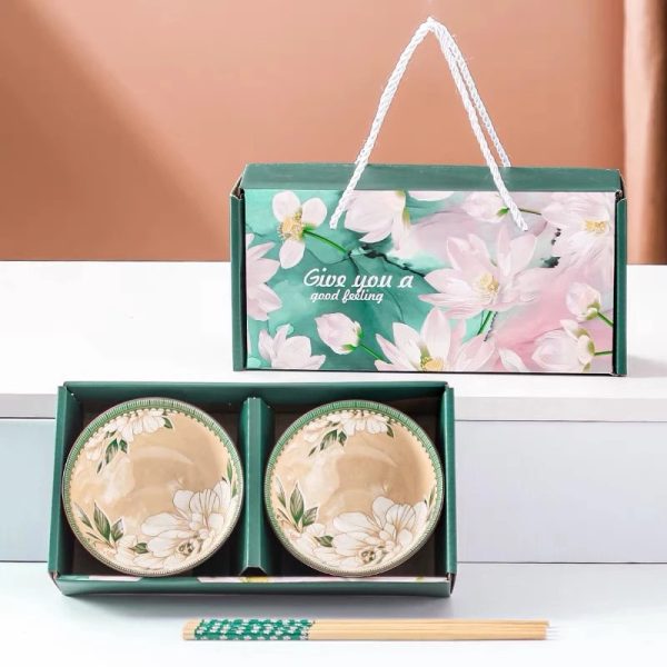 Bộ bát đũa sứ hộp quà họa tiết dễ thương