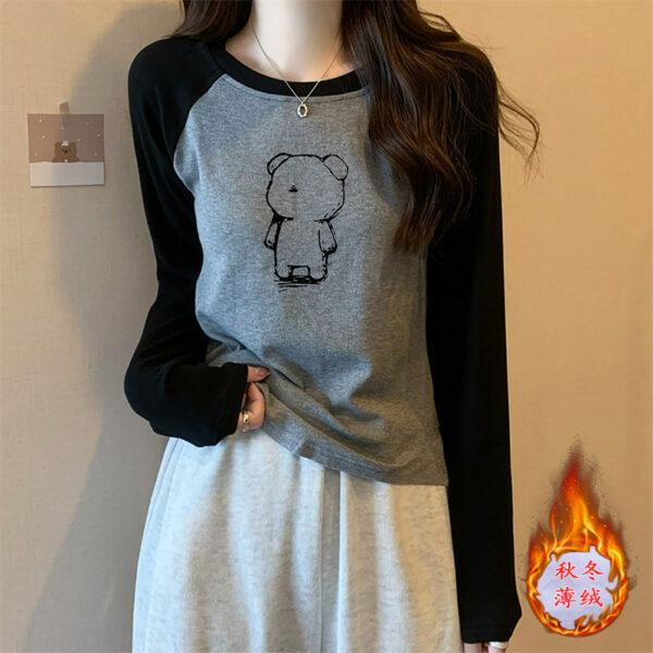 Áo thun nữ cotton tay dài họa tiết cho học sinh