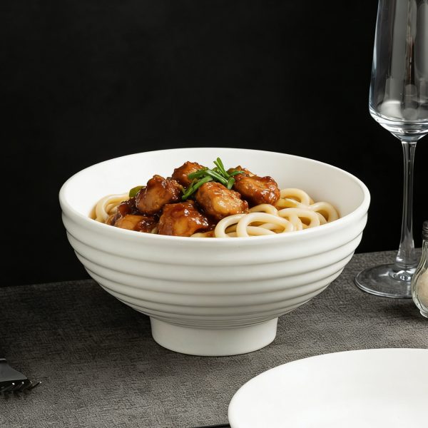 Đĩa sâu sứ trắng gân nổi 21.5 cm