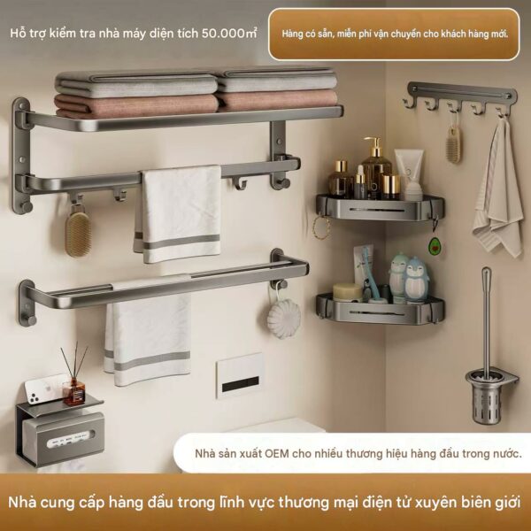 Bộ phụ kiện phòng tắm màu trắng kem và xám súng