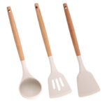 Vá silicone màu kem cán gỗ cho chảo chống dính, chọn lẻ từng món hoặc bộ ba