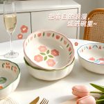 Bát sứ bí ngô hoa hải đường 6 inch nhiều màu