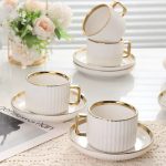 Cốc sứ và đồ bàn ăn viền ánh kim kiểu châu Âu