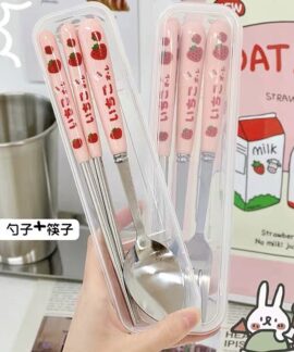 Bộ thìa nĩa đũa inox họa tiết mèo
