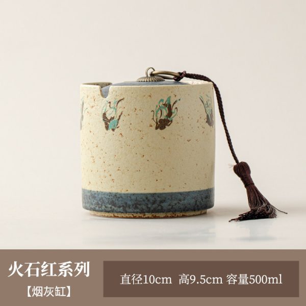 Gạt tàn sứ đỏ dáng trụ có nắp