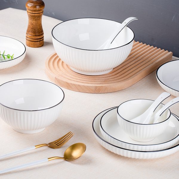 Bát đĩa sứ viền đen vân dọc, chọn từng món