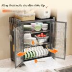 Tủ úp bát đĩa để bàn 2–3 tầng lưng kim loại, bản 45 cm và bản dài 60 cm, màu đen