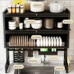 Tủ che bồn rửa chén 2 tầng có cửa chống bụi, 65–105 cm, thép các-bon kèm đủ phụ kiện