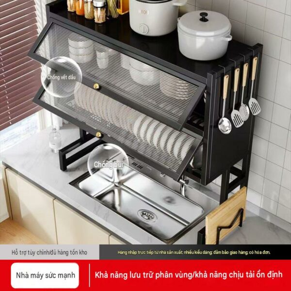 Tủ che bồn rửa chén 2 tầng có cửa chống bụi, 65–105 cm, thép các-bon kèm đủ phụ kiện