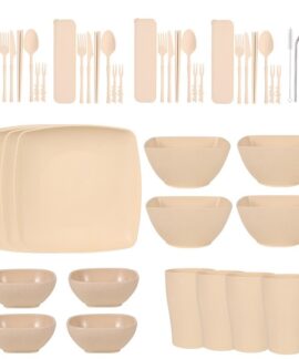 Bộ đồ ăn sợi lúa mì 46 món dạng vuông