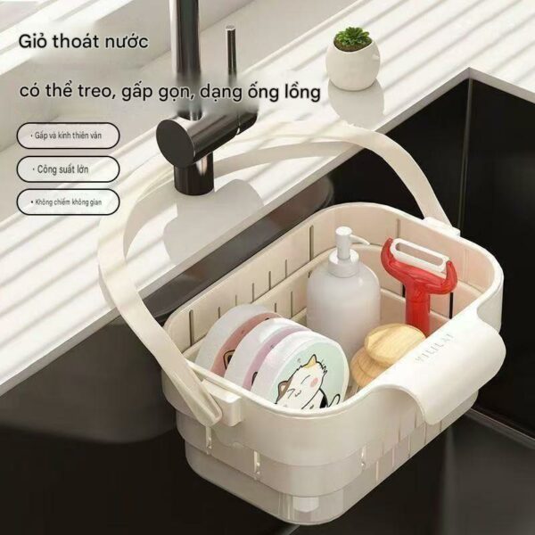 Rổ thoát nước treo bồn rửa co giãn, nhựa dày, xanh lá hoặc trắng
