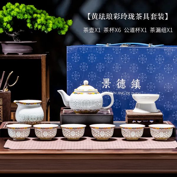 Bộ ấm chén trà sứ xanh lam tinh xảo Cảnh Đức Trấn