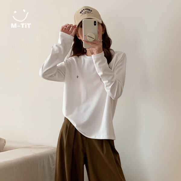 Áo thun nữ cotton sợi dài tay dài cổ tròn