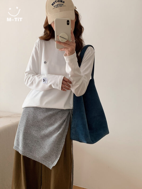 Áo thun nữ cotton sợi dài tay dài cổ tròn