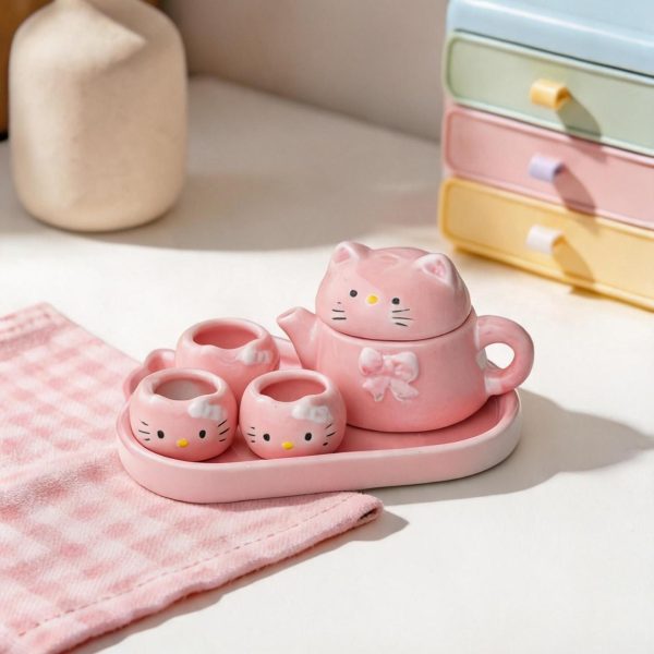 Bộ trà gốm mini họa tiết thú và màu pastel