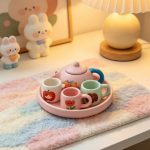 Bộ trà gốm mini họa tiết thú và màu pastel