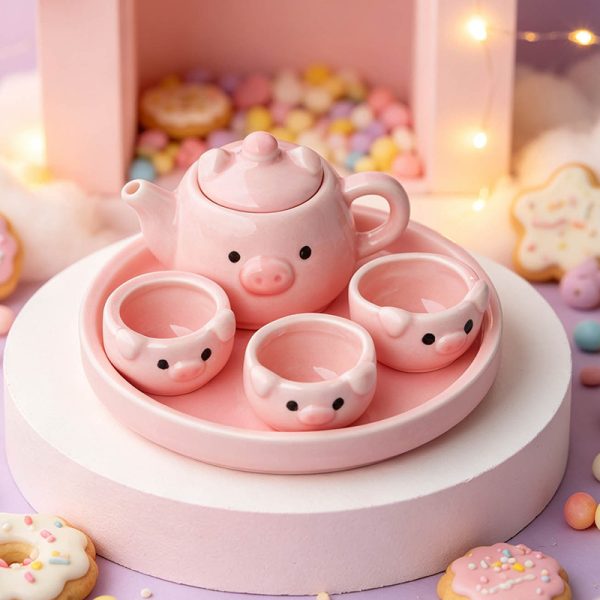Bộ trà gốm mini họa tiết thú và màu pastel