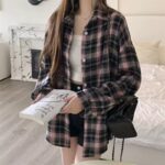 Áo sơ mi nữ kẻ caro tay dài bề mặt chải