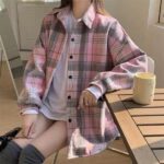 Áo sơ mi nữ kẻ caro tay dài bề mặt chải