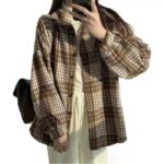 Áo sơ mi nữ kẻ caro tay dài bề mặt chải