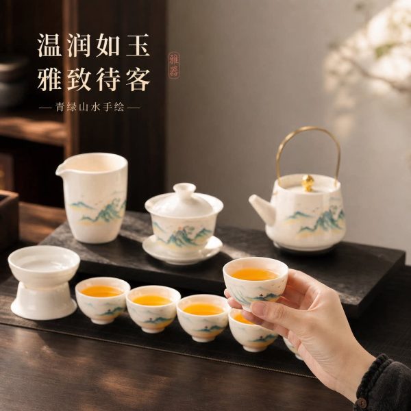 Bộ ấm chén trà họa tiết Thiên Lý Giang Sơn