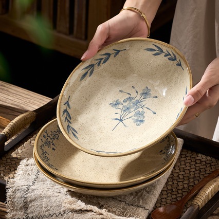 Đĩa sâu sứ phong cách Nhật họa tiết xanh